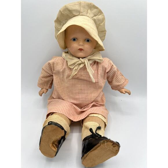 Antique Baby Doll 16" Tall And Foldable Antique Stroller